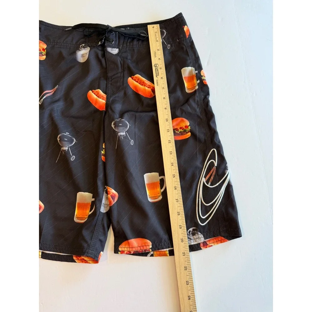 ONeill Mens BBQ Print‎ Board Shorts Black Hamburger Hot Dog Beer Trunks Size S